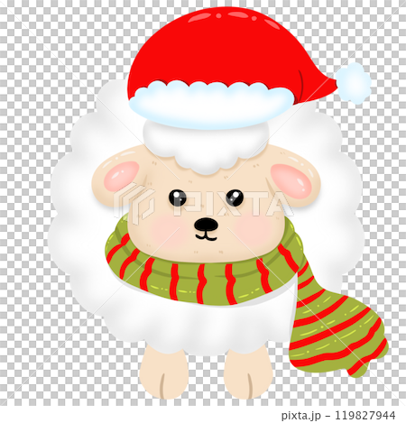 green Christmas tree with a star on top covered with white snow 119827944