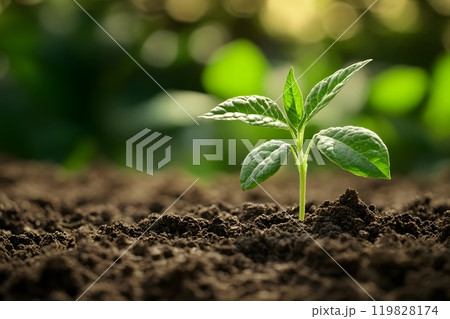 Green Seedling in Soil. Generative AI. 119828174