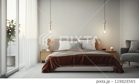 Modern Minimalist Bedroom with Cozy Lighting and Romantic Atmosphere Modern Minimalist Bedroom with Cozy Lighting and Romantic Atmosphere 119828565