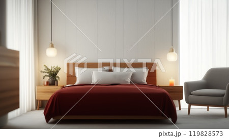 Modern Minimalist Bedroom with Cozy Lighting and Romantic Atmosphere 119828573
