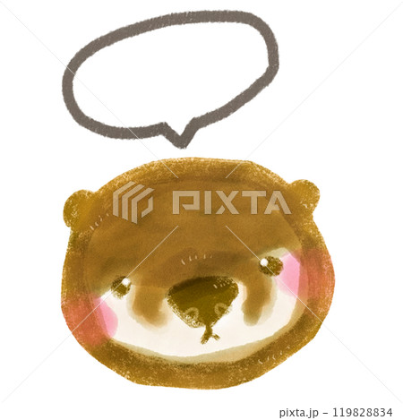 頭の上に吹き出しをつけてるかわいい手描きのカワウソのキャラクターイラスト 119828834