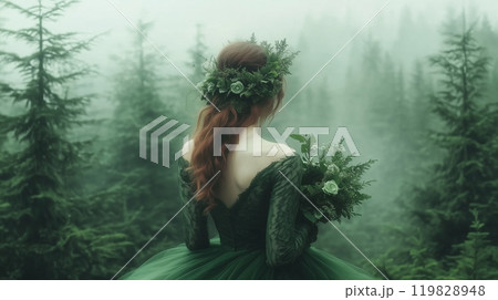 Girl in the image of a witch or forest fairy Girl in the image of a witch or forest fairy 119828948