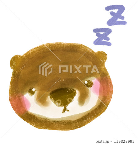 寝ているかわいい手描きのカワウソのキャラクターイラスト 119828993