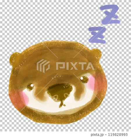 寝ているかわいい手描きのカワウソのキャラクターイラスト 119828993