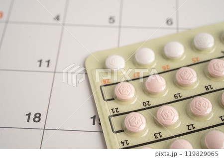 Birth control pills for female of ovulation day, fetus, maternity, childbirth, birth control. 119829065