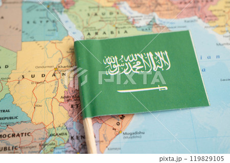 Bangkok, Thailand December 10, 2023 Saudi Arabia and Pakistan map in world map paper. 119829105