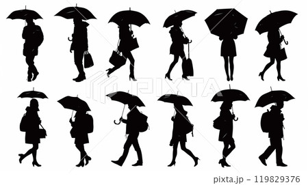 シルエットアイコン集 人物 雨 傘 梅雨 社会人 119829376