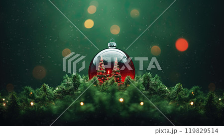 Christmas ball for the holiday tree. Shiny bauble for winter Xmas holidays. Generated AI. 119829514
