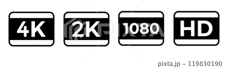 Hd full hd and 2k and 4k black simple icons 119830190