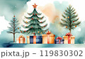 watercolor Christmas tree with gifts and lights. new year mood. background 119830302
