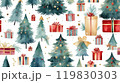 watercolor Christmas tree with gifts and lights. new year mood. background 119830303