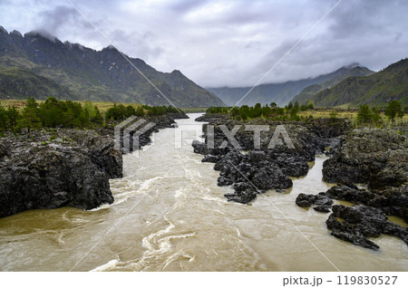 view of the Katun river and rapids Teldekpen have Oroktoysky bridge 119830527