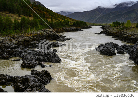view of the Katun river and rapids Teldekpen have Oroktoysky bridge 119830530
