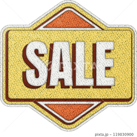 Vibrant patchwork style sale badge featuring embroidery design for eye-catching promotions 119830900