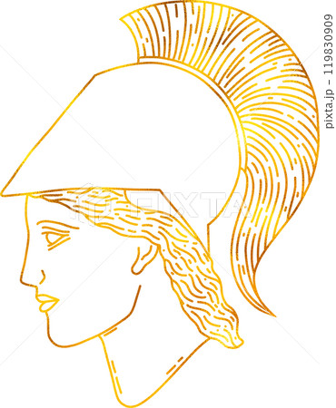 Greek Goddess Athena in doodle style with gold foil effect. 119830909