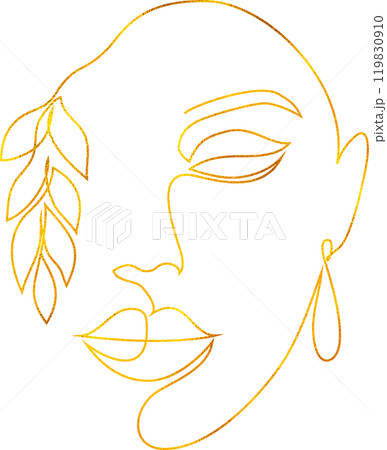 Minimal woman face with golden foil effect. 119830910