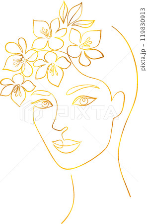 Minimal woman face with golden foil effect. 119830913