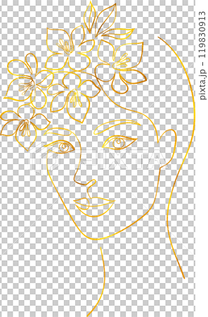 Minimal woman face with golden foil effect. 119830913