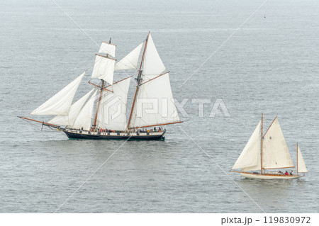 Large traditional sailing boat in a bay on the Atlantic Ocean. Large traditional sailing boat in a bay on the Atlantic Ocean. 119830972