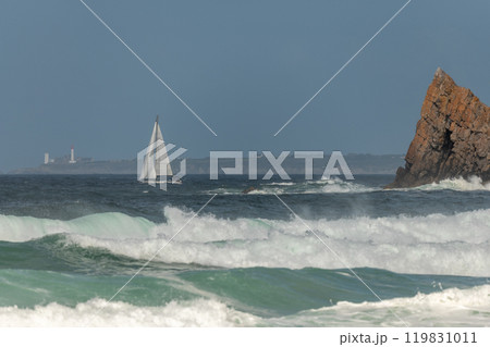 Sailboat sailing offshore on the Atlantic Ocean. Sailboat sailing offshore on the Atlantic Ocean. 119831011