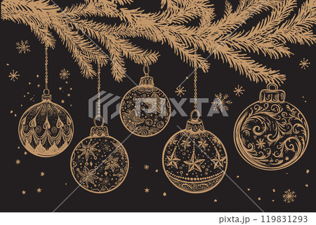 Christmas ball on tree. Hand drawn illustration.	 119831293