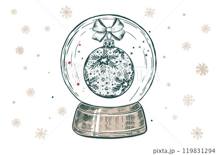Christmas snow globe on white, Hand drawn vector illustration.	 119831294