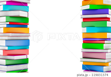 Two stacks of books on the sides, 3D rendering 119831374