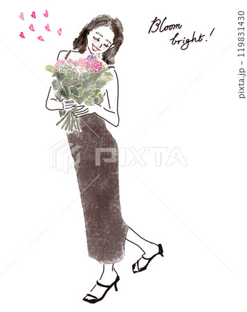 花束を持つ笑顔の女性 花束を持つ笑顔の女性 119831430