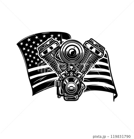 Illustration of twin engine on american flag background. Design element for poster, card, banner, sign, emblem. Vector illustration Illustration of twin engine on american flag background. Design element for poster, card, banner, sign, emblem. Vector illustration 119831790