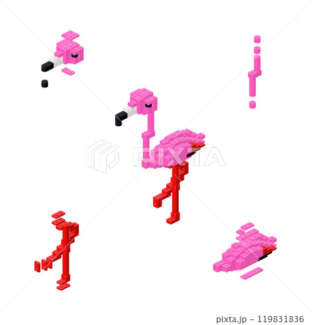 Concept with deconstruction Flamingo from plastic blocks. Vector Concept with deconstruction Flamingo from plastic blocks. Vector 119831836