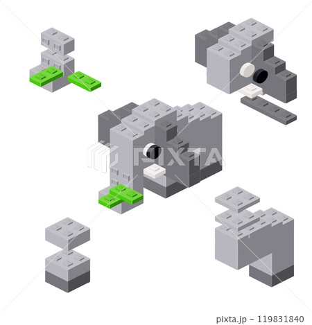Concept with deconstruction Elephant from plastic blocks. Vector Concept with deconstruction Elephant from plastic blocks. Vector 119831840