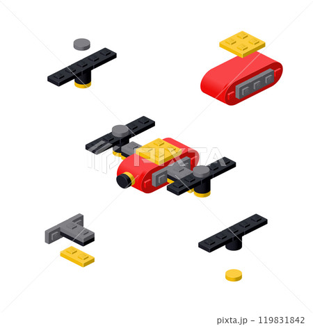 Concept with deconstruction Drone from plastic blocks. Vector Concept with deconstruction Drone from plastic blocks. Vector 119831842