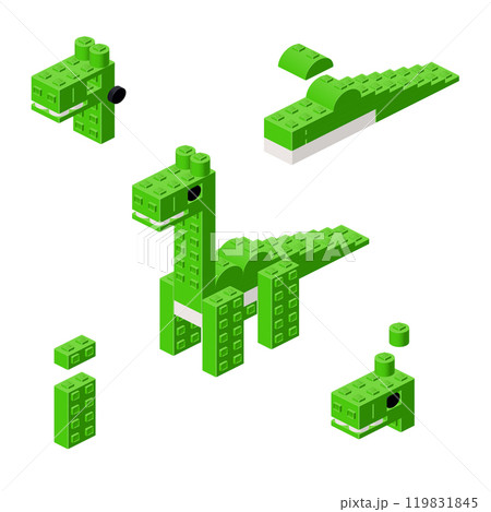 Concept with deconstruction Brontosaurus from plastic blocks. Vector 119831845