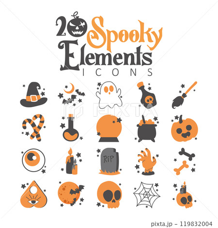 Spooky Halloween icons Vector 119832004