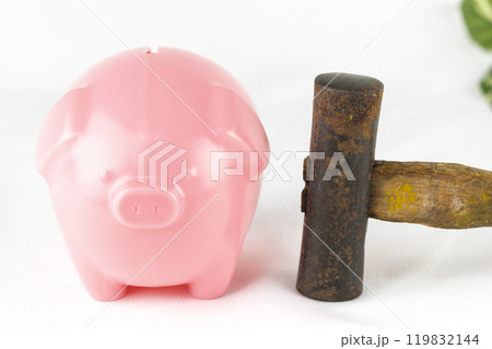 豚の貯金箱とハンマー。散財のイメージ 119832144