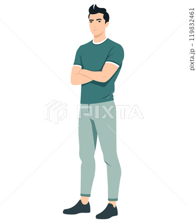 Vector illustration. A young man in a light green sports outfit with a t-shirt and pants. Modern and easy style for an active lifestyle. 119832461