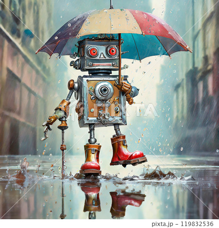 雨の中のロボット,梅雨,雨季,Generative AI,AI画像 119832536