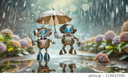雨の中のロボット,梅雨,雨季,Generative AI,AI画像 119832560