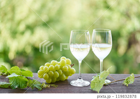 グラスに注いだ白ワイン 119832878