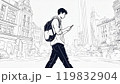 スマートフォンをしながら街中を歩く青年 119832904