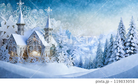 クリスマスの夜の雪景色,Generative AI,AI画像 119833058