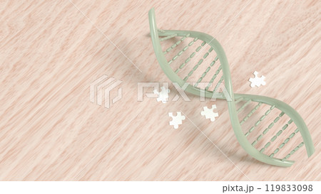The dna and jigsaw on wood background for sci or medical concept 3d rendering. 119833098