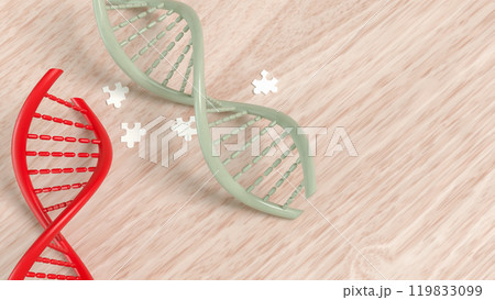 The dna and jigsaw on wood background for sci or medical concept 3d rendering. 119833099