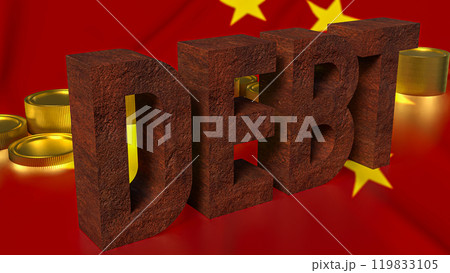 The rusty debt text on china flag for Business concept 3d rendering. 119833105