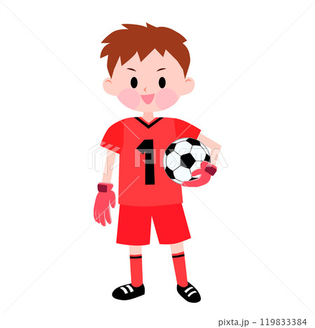 赤いサッカーのユニフォームを着たゴールキーパーの男の子のイラスト 赤いサッカーのユニフォームを着たゴールキーパーの男の子のイラスト 119833384