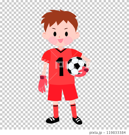 赤いサッカーのユニフォームを着たゴールキーパーの男の子のイラスト 赤いサッカーのユニフォームを着たゴールキーパーの男の子のイラスト 119833384