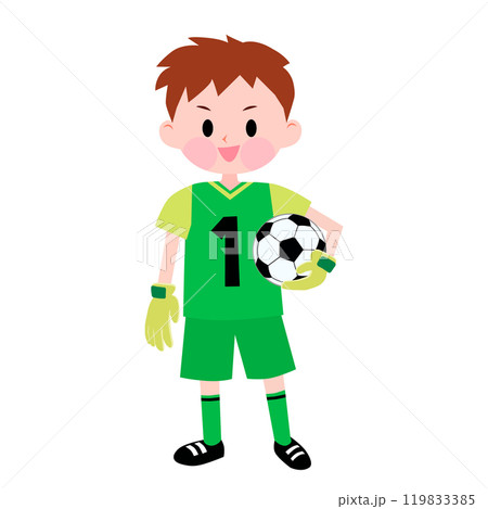 緑のサッカーのユニフォームを着たゴールキーパーの男の子 緑のサッカーのユニフォームを着たゴールキーパーの男の子 119833385