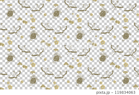 松竹梅鶴と鶴亀のパターン  金色 背景 慶事 壁紙  119834063