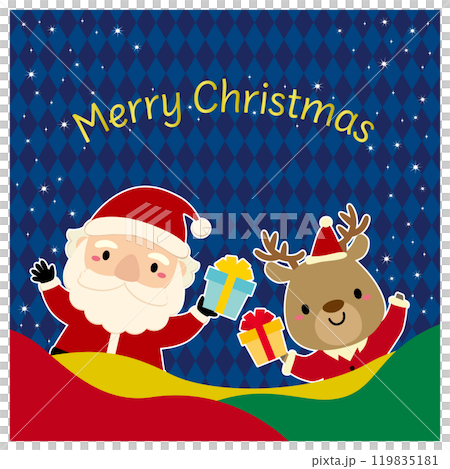 可愛的聖誕老人和馴鹿聖誕橫幅/方形藍色格子 119835181