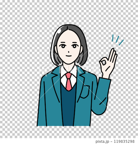 Illustration of a student in uniform making an OK pose 119835298